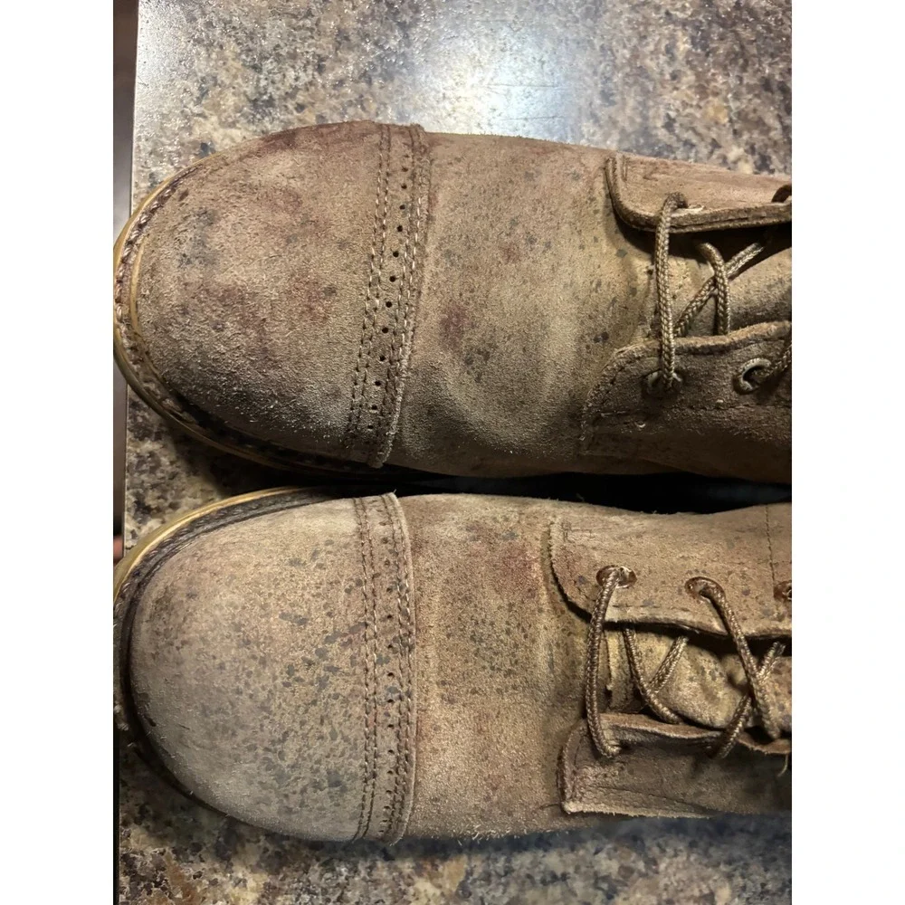 Vintage Tan Suede Combat Boots Mens 13 D Cap Toe Side Zip Made in USA 4500